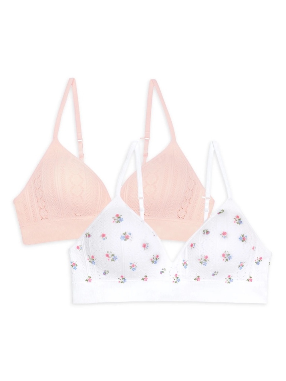 Coquette‎ Tween Bralette Set Floral Lace Wireless Bras Pink White